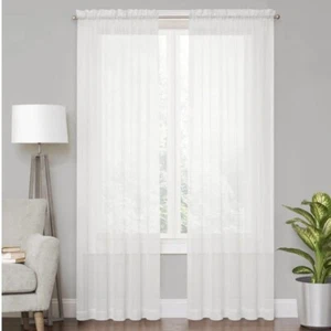 Panel de cortina de bolsillo transparente de una sola varilla Vue Voile poliéster sólido blanco 59" x 84" - Imagen 1 de 7