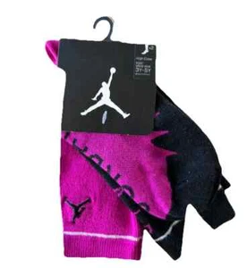 Air Jordan Girl 2 Pr Crew Socks ~ Black & Fuchsia ~ Size Small ~ 3Y-5Y - Picture 1 of 3