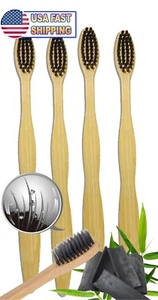 Natural Bamboo Charcoal Toothbrush - Biodegradable Charcoal Infused Bristles 4pc - Picture 1 of 3