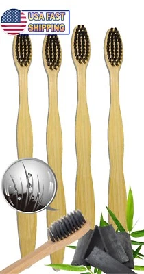5 STAR SUPER DEALS Natural Bamboo Charcoal Toothbrush - Biodegradable Charcoal Infused Bristles 4pc