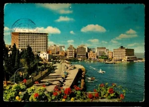 LEBANON LIBAN 1967 CENSORED POSTCARD HOTELS OF BEIRUT,BEYROUTH RIVIERA TO EGYPT - Picture 1 of 3