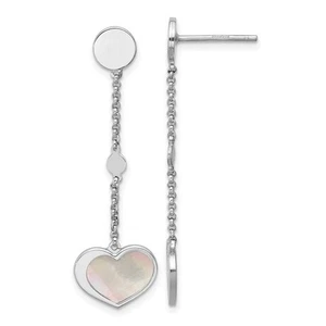 Sterling Silver Rhodium-plated Mother of Pearl Heart and Chain Dangle Earrings - Picture 1 of 3