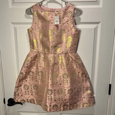 NWT J. Crew Crewcuts Girls 14 Metallic Floral Sleeveless Brocade Dress Pink/Gold - Image 1 of 4