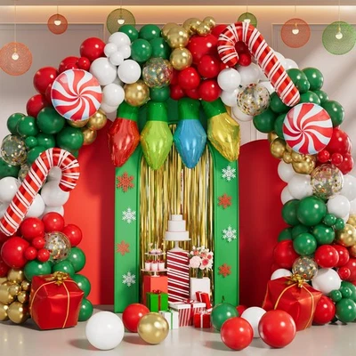 Kit de arco de guirnalda de globos de Navidad de 145 piezas con Navidad rojo blanco verde oro conf... Foto 1 de 4