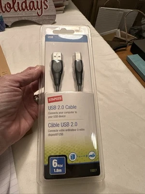 NEW USB 2.0 CABLE 6 FOOT STAPLES BRAND   Printer Cable - Cord - Image 1 of 4