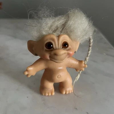 Vintage DAM Troll Doll White hair Earrings Denmark 1960s Rare 2.5” - Image 1 of 4