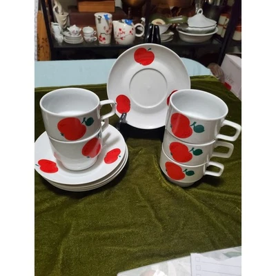 Juego de platos platillos tazas diseño manzana Colditz CP, RDA Alemania porcelana Foto 1 de 3
