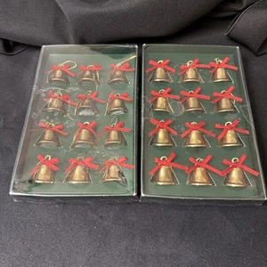 12 Metall Miniatur Mini Schlitten Glocken Ornament Messing Gold 1" Vintage - Bild 1 von 6