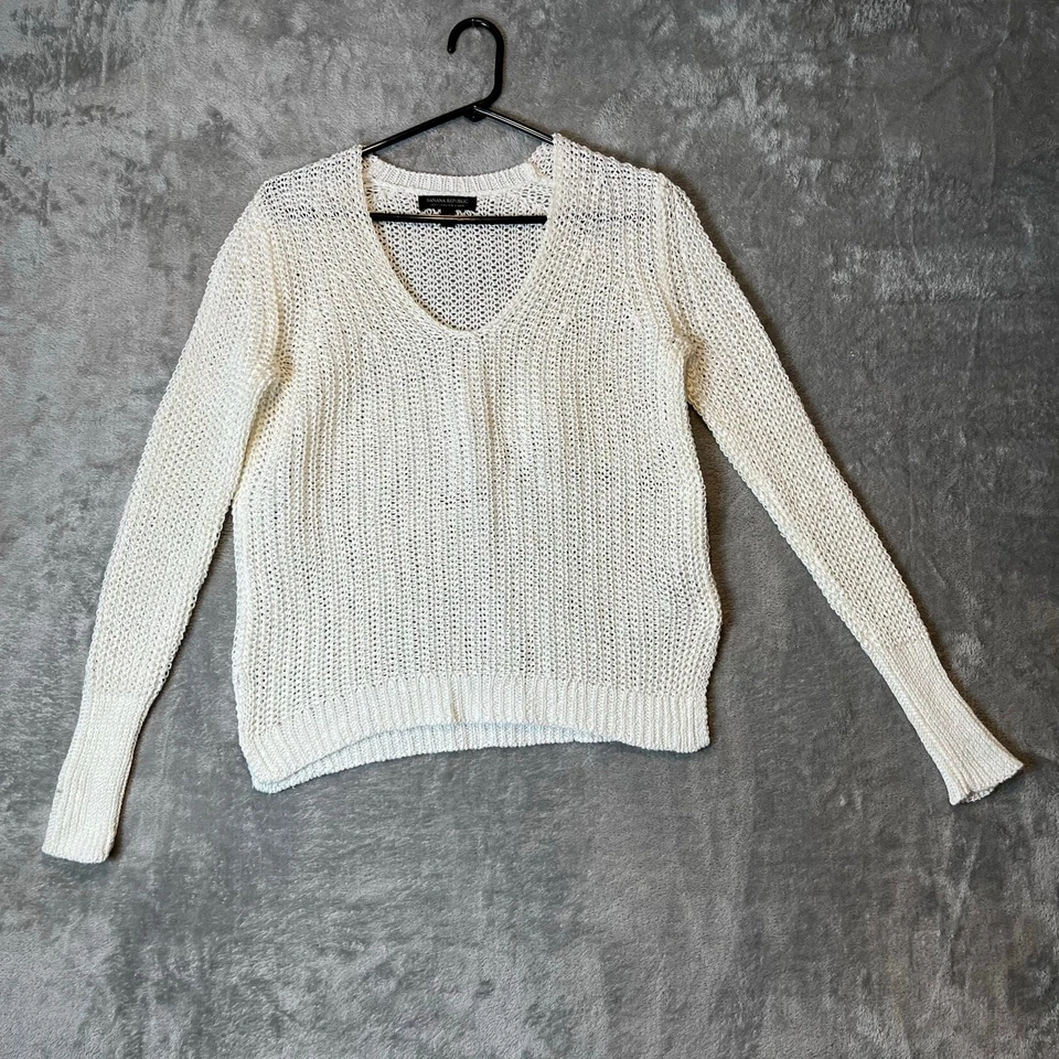Banana Republic 100% Italian Linen V-Neck Sweater Size XS Cream White Chunky - Image 1 of 4