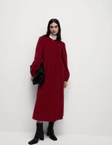 Marks & Spencer Womens Red Cotton Midi A line Dress - M&S - Picture 1 of 12
