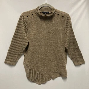 Adrienne Vittadini Light Brown Mock Neck Asymmetric Sweater Ribbed Sleeves XL - Picture 1 of 13