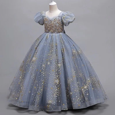 Vestido de novia floral para niñas sin mangas largo verano princesa programa de rendimiento Foto 1 de 4