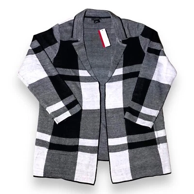 Investments Black White Plaid Cardigan Long Sweater Women's Size XL - Image 1 of 3