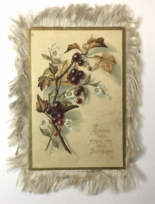 Victorian Era Silk Fringe Birthday Card 2 Sided Sincere Good Loving Wishes - Image 1 of 3