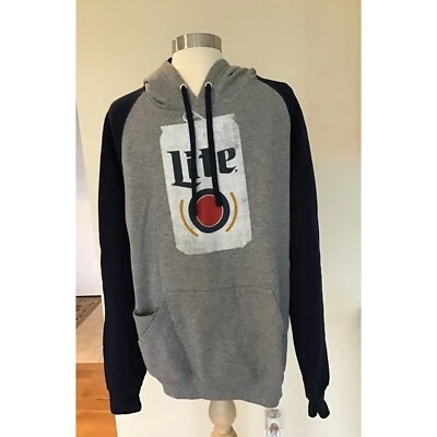 Miller Lite Sweatshirt Mens M Gray Navy Hoodie Beer Brewing Logo Sweatshirt - Image 1 of 3