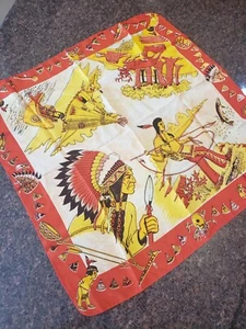 Vintage Native American Indian Scarf. 1950-60s. 28x28" - Picture 1 of 9