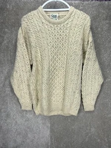Carraig Donn Sweater LRG Irish Wool Aran Fisherman Cable Knit Hand Knit Pullover - Picture 1 of 10