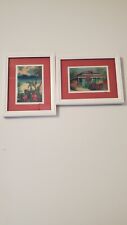 Two 8"x10" Matted & Framed Island Prints Palm Trees, Tropical House Ocean Scenes