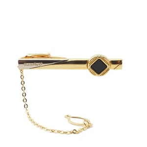 Vintage 24KGF metal glass inlay tie bar clasp clip branded - Picture 1 of 5