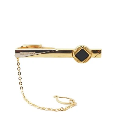 Vintage 24KGF metal glass inlay tie bar clasp clip branded - Image 1 of 4