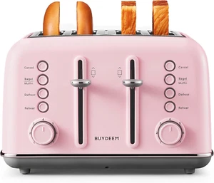 4-Scheiben Toaster, extra breite Schlitze, Retro Edelstahl mit hohem Hubhebel, - Bild 1 von 12