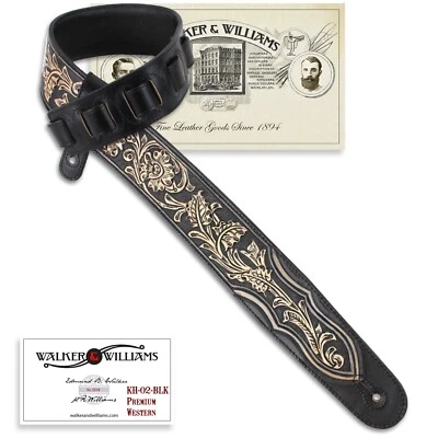 Correa de cuero negra tallada Walker & Williams KH-02-BLK-PR con respaldo de almohadilla premium Foto 1 de 4