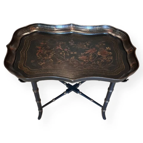 Vintage Bombay Co Butler Serving Tray Accent Table Faux Bamboo Chinoiserie Style Cover