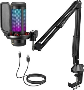 Micro PC Gaming RGB USB Microphone Condensateur Professionnel Mic avec Suppor... - Afbeelding 1 van 8