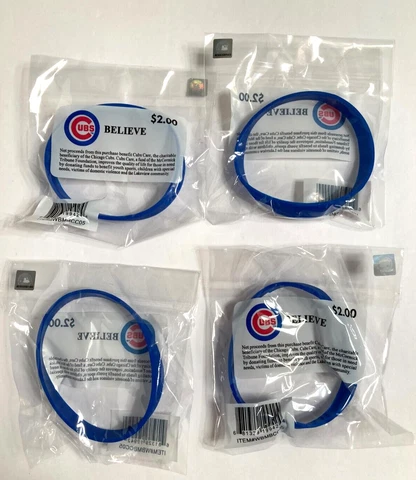 Chicago Cubs Believe Wristband Cubs Charity Blue Adult Size - NEW SET FOUR (4) Cover