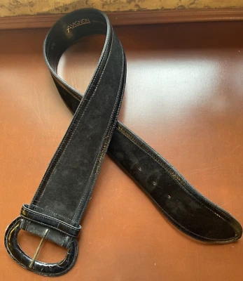 Cinturón ancho Avignon gamuza negra S 27" mujer cuero genuino vintage años 90 Foto 1 de 4
