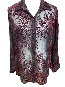 Chicos Samt Burn Out Knopfleiste Bluse Gr. 2 Whimsigoth Goth Vampir Halloween - Bild 1 von 13