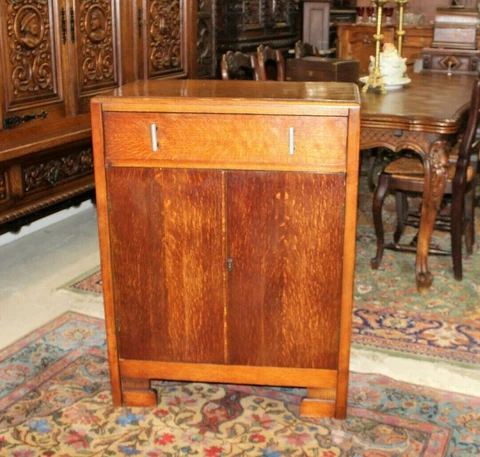 English Antique Oak Art Deco Small Armoire Wardrobe Bedside Cabinet Cover