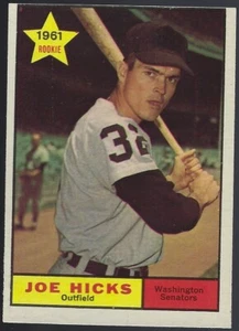 Tarjeta de béisbol 1961 Topps - #386 Joe Hicks Washington Senators novato jardinero - Imagen 1 de 2
