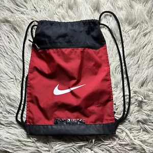 Nike 18" Drawstring Backpack RN#65323 Black Red Zip Pocket - Picture 1 of 9