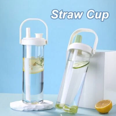 Plastic Straw Cup Straigh Drinking Drink Cup Portable Water Bottle  Student - Image 1 of 4