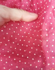 BTY NOS Vintage Cranberry sheer nylon Dotted Swiss Flocked Fabric - Picture 1 of 2