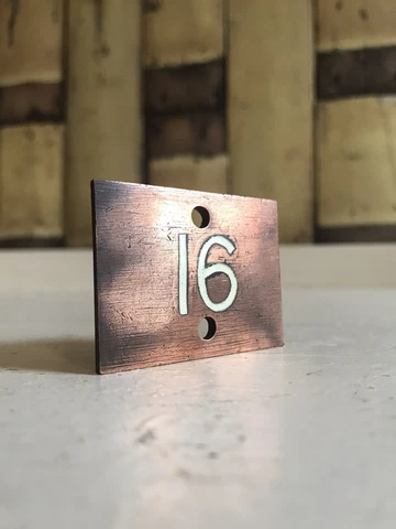 Early 20th Century Small Copper/Bronze Enamel House door number 16 Plate Sign Cover