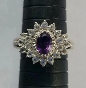 Uruguayischer lila Amethyst weißer Topas Ring Größe 9 Platin über Sterlingsilber - Bild 1 von 5