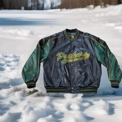✅Jaqueta Bombardeiro Masculina de Couro Vintage GIII Carl Banks Green Bay Packers Tamanho XL - Imagem 1 de 4