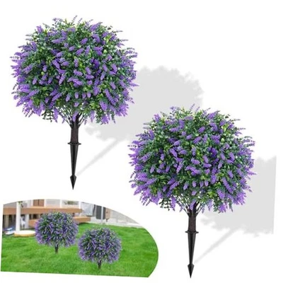Set of 2 Artificial Lavender Boxwood Topiary Ball Bushes 26 Purple Flowers-2pc - Image 1 of 4