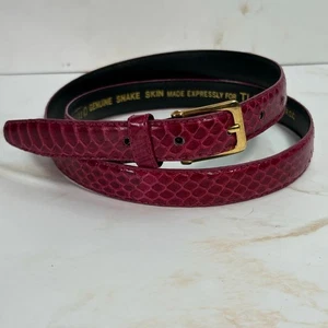 Vintage Genuine Snakeskin Belt Pink Fuchsia Gold Buckle 38" x 0.75" Women's L - Picture 1 of 5