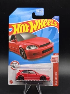 Hot Wheels Red Edition 6/12 (2021) '99 Honda Civic Type R EK9 Toy Car 125/250 - Picture 1 of 2