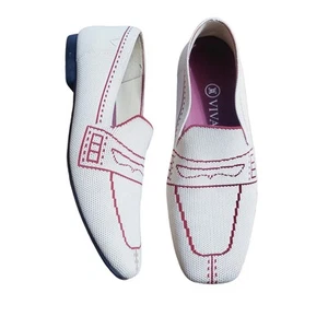Vivaia Sierra Square-Toe Patterned Loafers-Light Khaki Maroon Red Size 38/7-7.5 - Picture 1 of 7