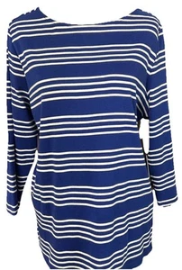 Rafaella blau gestreiftes 3/4 Ärmel Strick Top Knöpfe an den Schultern Damen XL neu mit Etikett - Bild 1 von 15