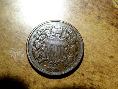 Post U.S. Civil War Era Very Nice Original 1868 Partial "WE" Two Cent Coin 2 M23 - Image 1 of 2