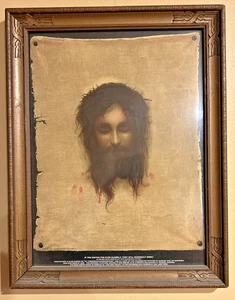 ST. VERONICA's HANDKERCHIEF Gabriel Von Max Jesus Christus Framed 10" x 13"  VTG - Picture 1 of 3