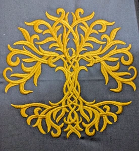 Embroidered Quilt Block Panel "Tree of Life" 100% Linen Fabric - Picture 1 of 1