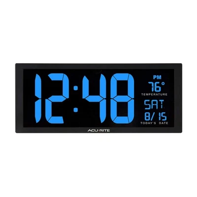 AcuRite 75152M Oversized Blue LED Clock with Indoor Temperature, Date and Fol... - Image 1 of 4