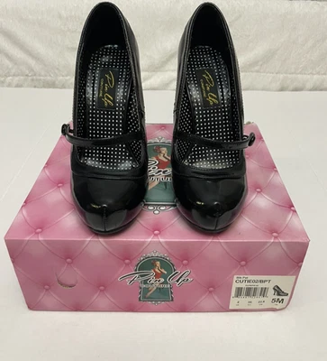 PINUP CUTIEPIE-02/BPT Mujer Negro 4" Tacón Plataforma Mary Jane Zapato Talla 5 Foto 1 de 4