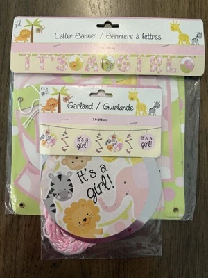 Centros de mesa, pancartas, guirnalda, mural de pared, serpentinas con patrón de animales de baby shower Foto 1 de 4